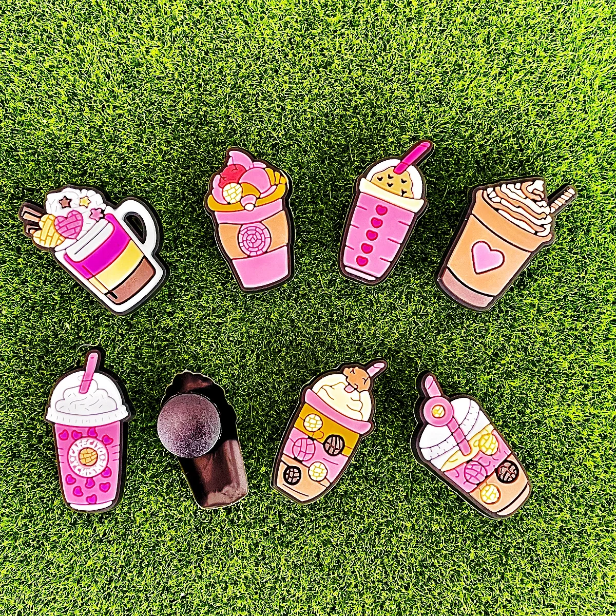 8Pcs Pink Drink Shoe Decoration Charms for Clog Sandals, Cute Shoe Charms for Girl Women Party Gifts