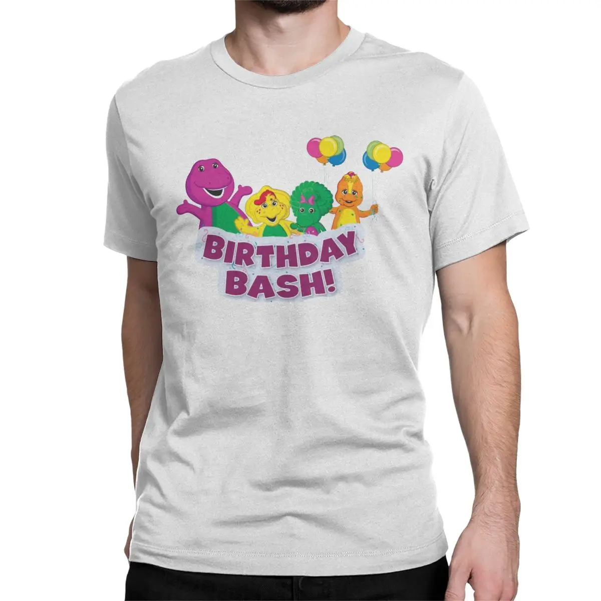 Birthday Bash Barney Friends T Shirt for Men Women 100% Cotton Novelty T-Shirts Cartoon Tees Short Sleeve Tops Plus Size