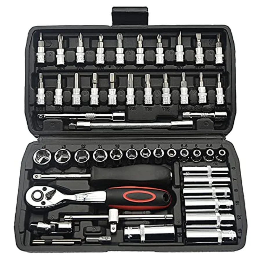 

Socket Wrench Set 53PCS 1/4 Inch Ratcheting Wrench Set And Extension Bar Gimbal Slide Bar Extension Sockets Set For Automotive