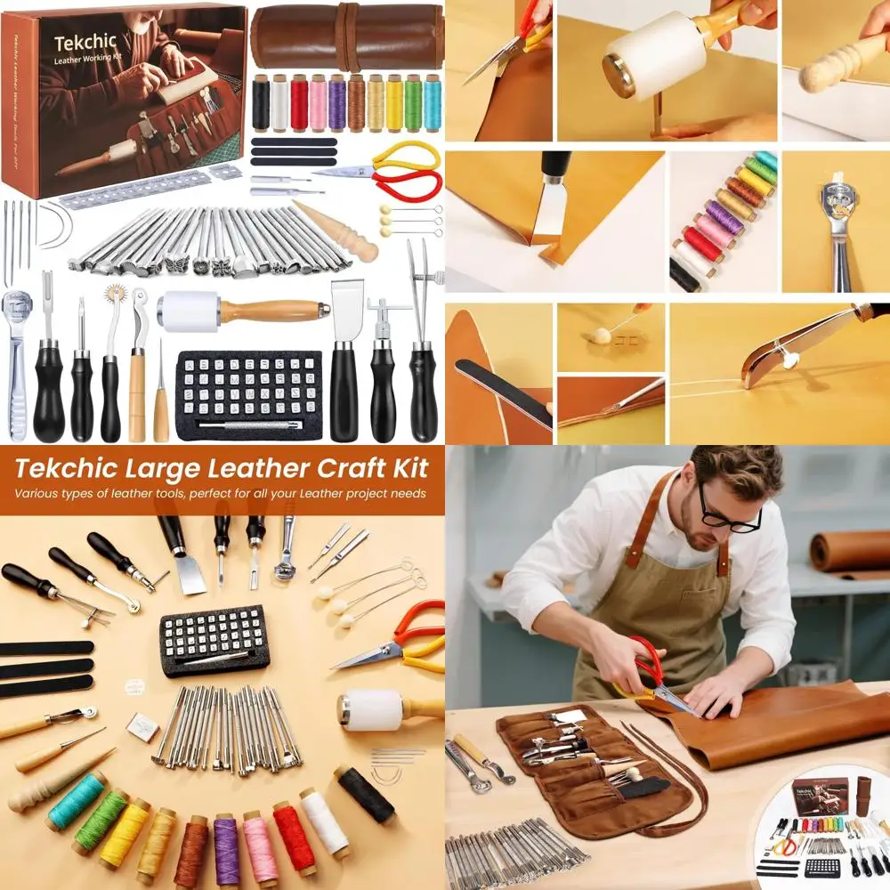 

Professional Leather Carving and Stamping Kit with Sewing, Punching, and Cutting Tools, Including Storage Bag for Crafting Enthu