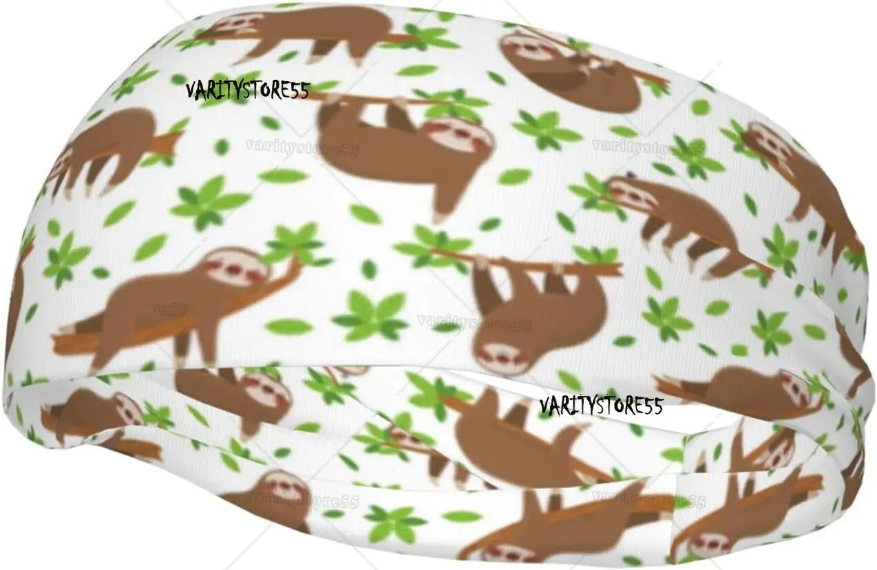 

Headband for Women Mens Cute Sloths On Tropical Lianas Branches Running Sweatband Elastic Wide Hairband for Dancing
