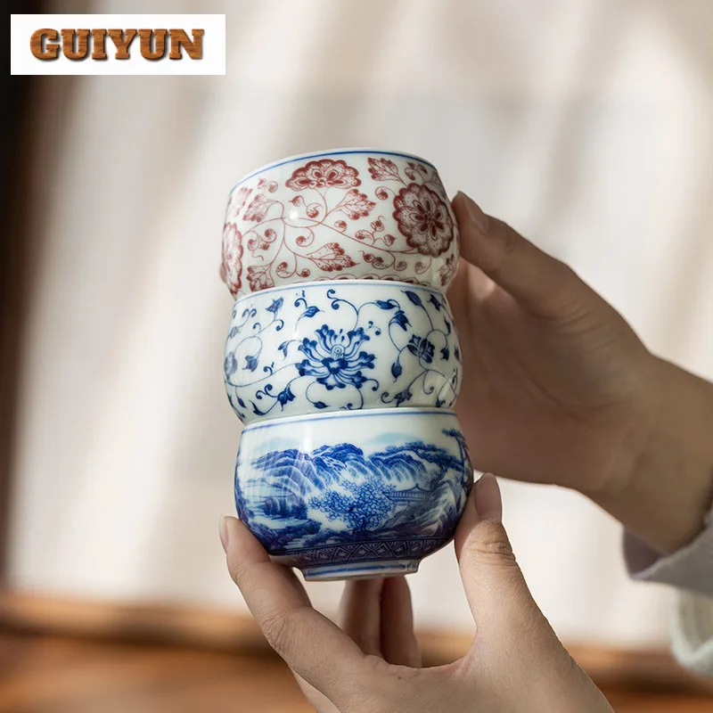 

100 мл сине-белая круглая чайная чашка, традиционная чайная чаша, набор чашек, чайная дегустация, чашка для медитации, чашки Jianzhan Master, чайные предметы