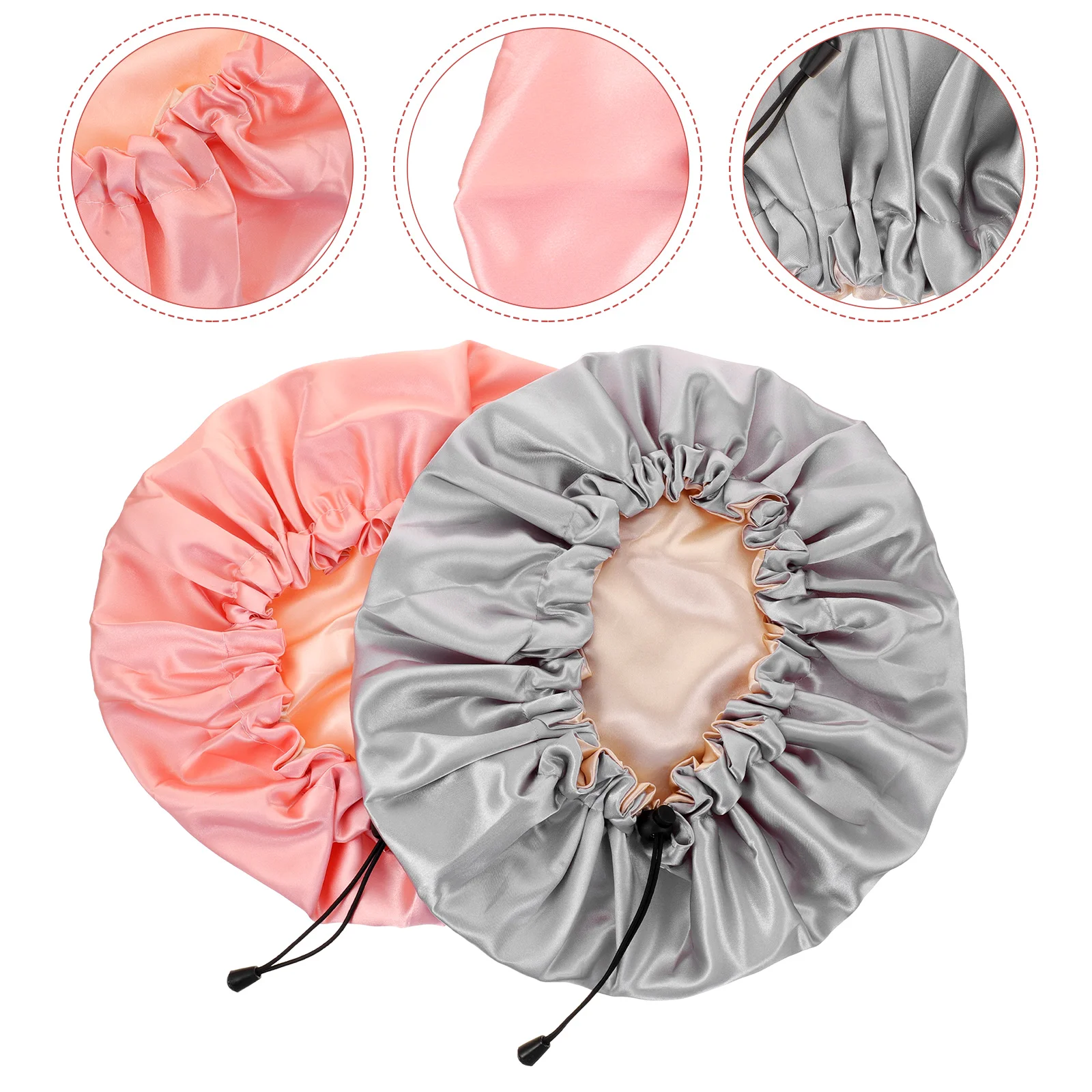 2 Pcs Double Layer Shower Caps for Women Reusable Bath Hats Decorative Adults Curls Hair Bonnet