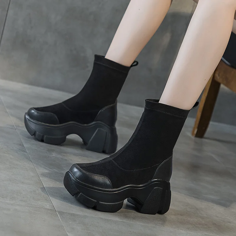 

Elastic boots 2025 autumn new breathable high-heeled short boots slim boots women's boots