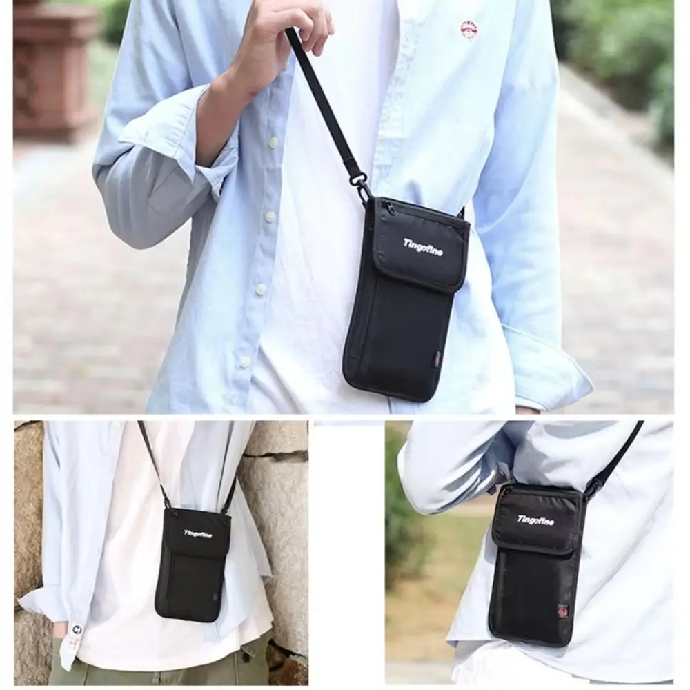 Anti-Theft Travel Document Card Bag Waterproof Nylon Travel Neck Wallet Portable Adjustable Document Case Credit Card