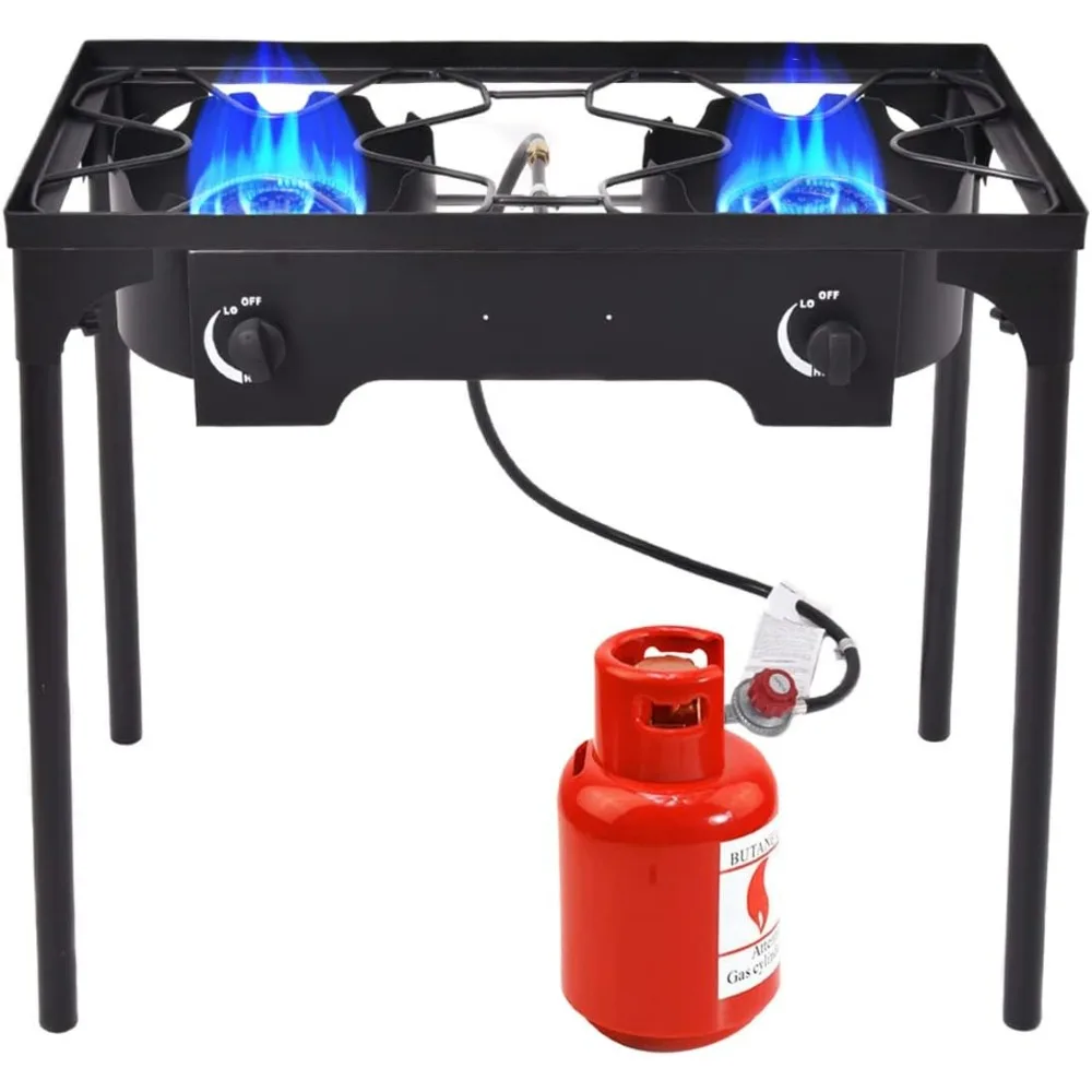 

STAKOL 2-горелая пропановая плита для улицы, портативная газовая плита на 150 000 БТЕ со съемными ножками и регулятором CSA, плита высокого давления
