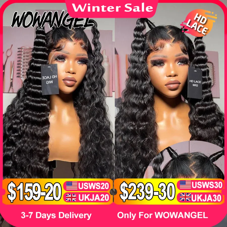 Wowangel 13x6 HD Lace Frontal Wig Loose Deep Wave Wigs Melt Skin 34inch HD Lace Front Human Hair Wig Brazilian Hair Pre Plucked