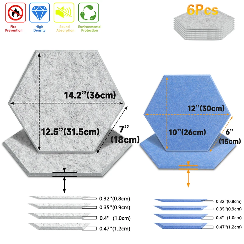 Panneaux Muraux Insonorisants Hexagonaux, Isolation Acoustique, Décor de Chambre à Coucher, 6 Pièces