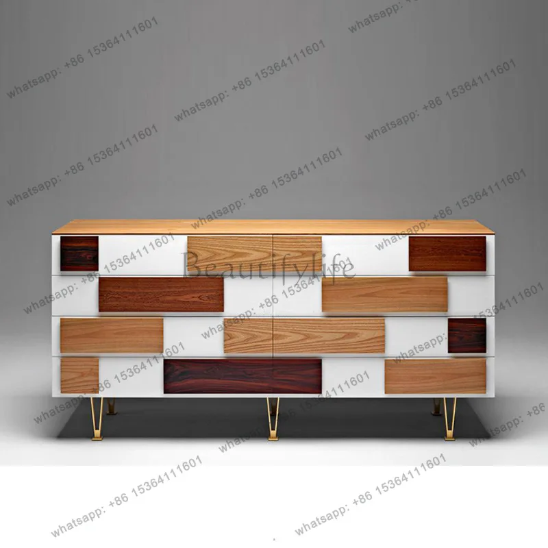Modern simple solid wood creative color matching eight-chest cabinet storage fully equipped entrance side cabinet