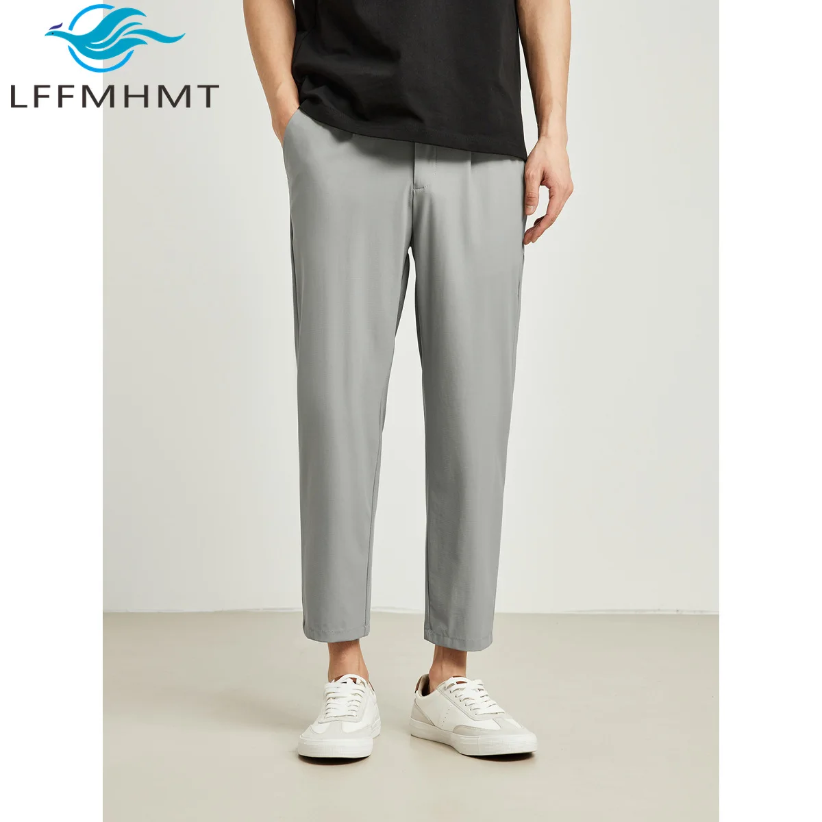 Mens Thin Casual Pants Spring Summer New Fashion Straight Leg Solid Color Ankle Length Trousers Male 90350