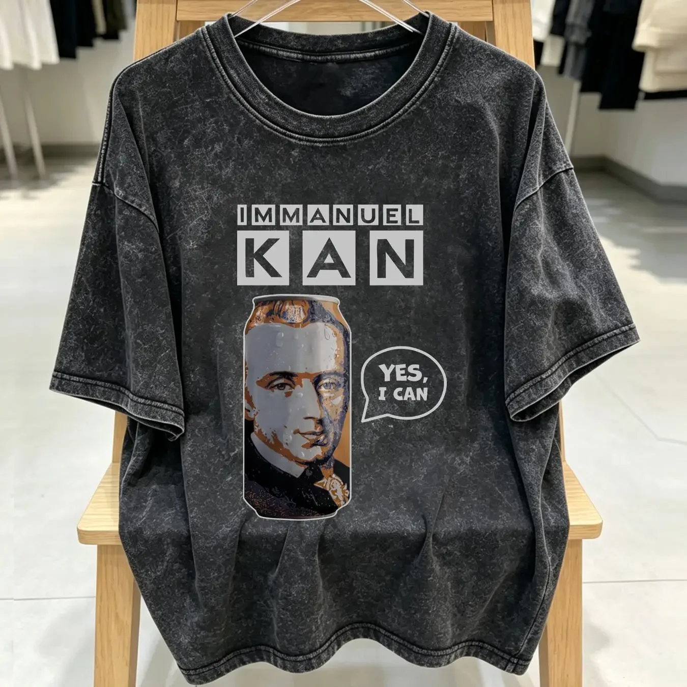 washed T Shirt Immanuel Kant Funny Philosophy Pun Philosopher Can Parody Unique Intellectual Apparel Thinker Top vintage