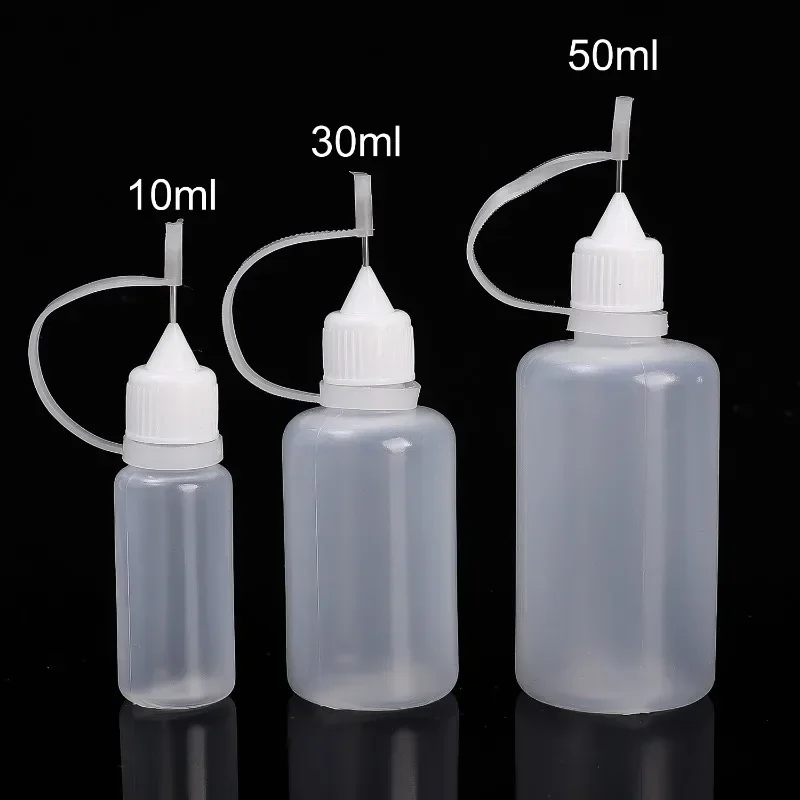 10/30/50ML Nachfüllbare Kunststoff-Applikatorflasche mit Quetschspitze und Nadelkappen für Kleber, Pigmente, Öle und Flüssigkeiten – Detail 11