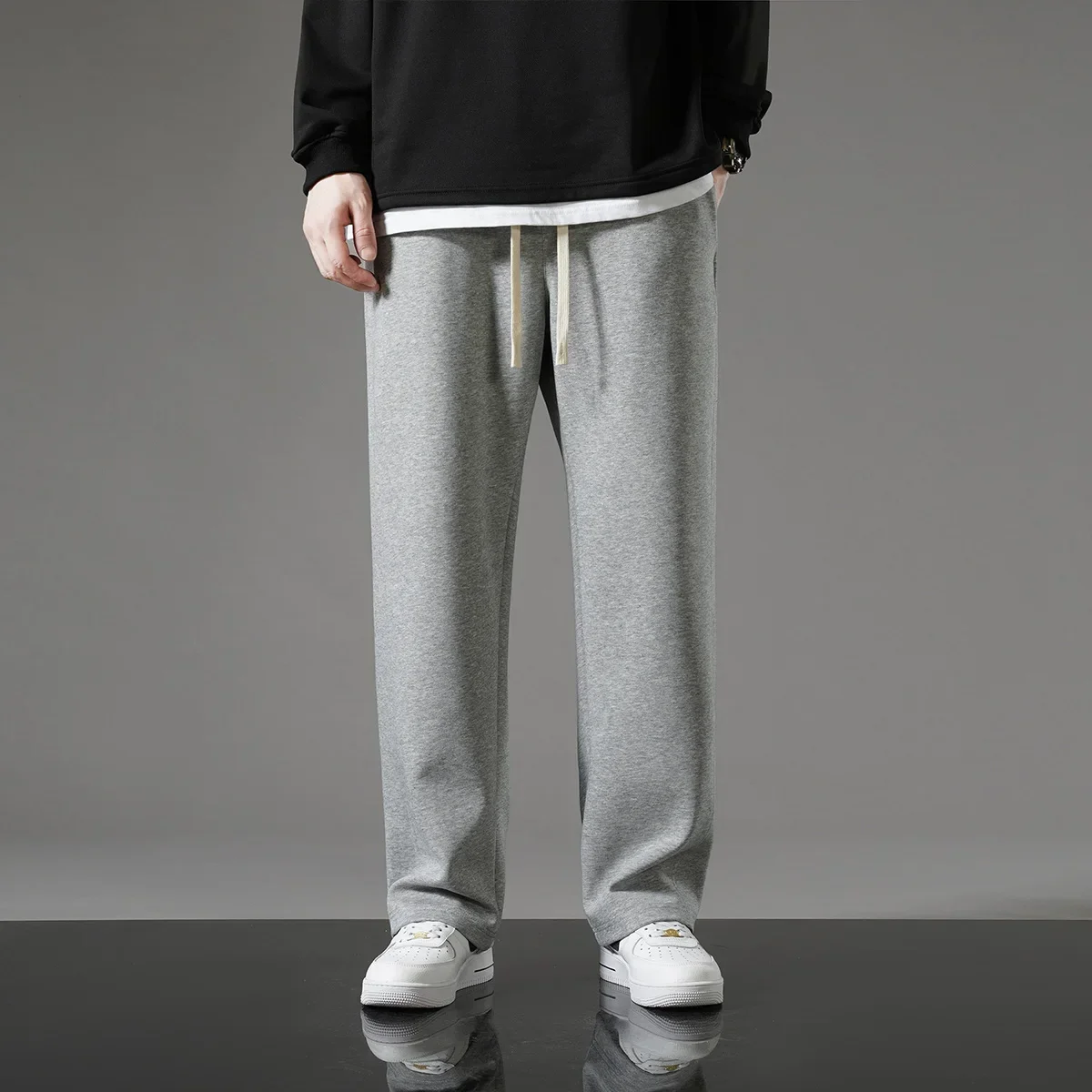 Autumn Men Sweatpants Korean Fashion Sportswear Drawstring Wide Leg Neutral Straight Track Pants Cotton Loose Casual Trousers
