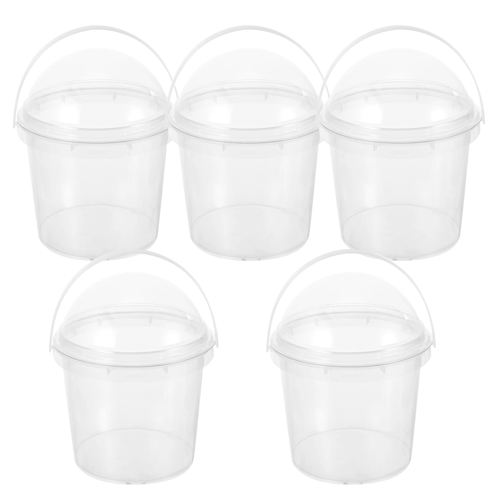 

5pcs Plastic Takeaway Buckets Food Grade Clear Containers for Popcorn Candy Ice Cream Snacks Milk Tea Fruits Cold Drink Storage
