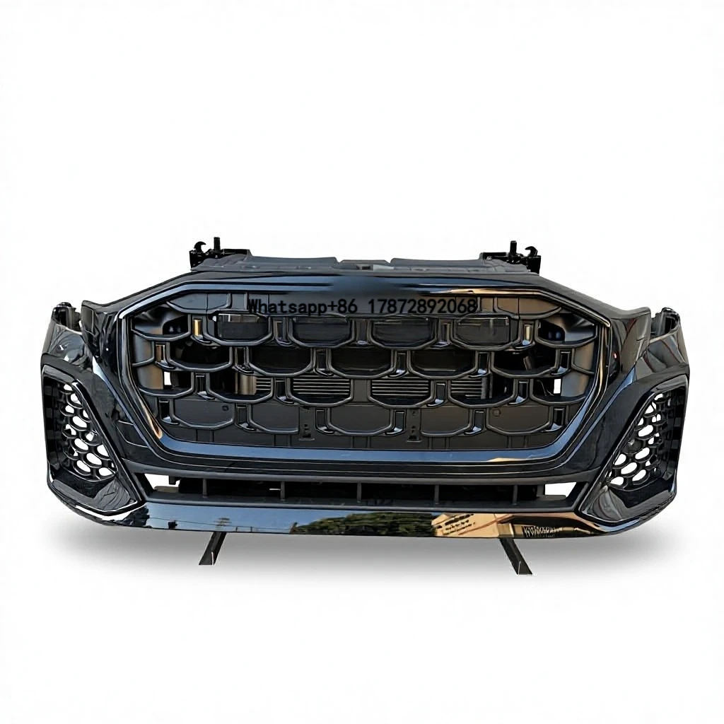 2025 for Q8 Front Bumper Kit with Headlight Radiator System New Plastic Including Towing Hitch Cut-Outs