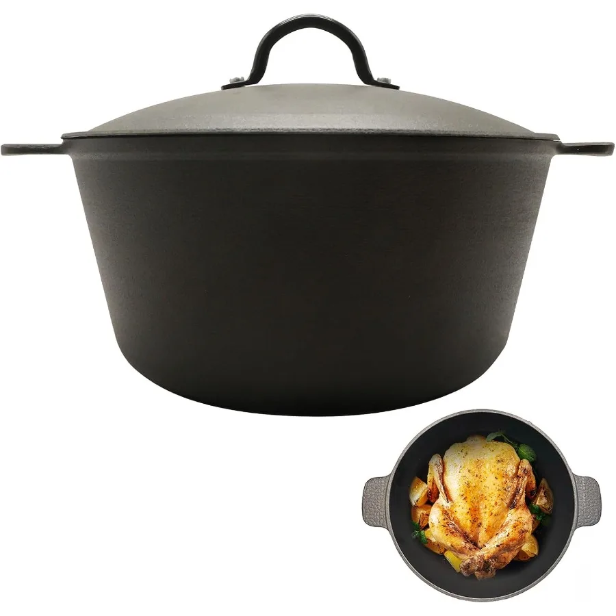 

Эмалированная чугунная голландская кастрюля емкостью 5,2 литра с крышкой для тушения тушения и выпечки хлеба Сверхмощная посуда с антипригарным покрытием и двойной