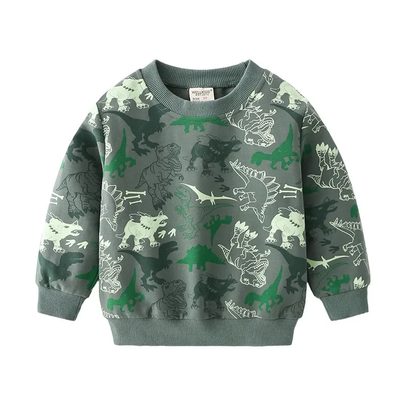 Spring Kids Camo Green Dinosaur T-shirt Boys Long Sleeve Fashion Casual Preppy Clothes Little Boys Cotton T-shirts