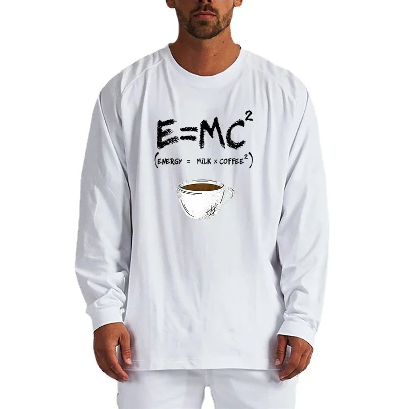 الخريف والشتاء طباعة فضفاضة تي شيرت رجالي الرياضة عادية المتضخم القطن تنفس الصالة الرياضية اللياقة البدنية رمادي ملابس خارجية المحملة القمم