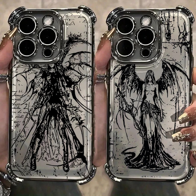 INS Style Space Angel Girl Plating Phone Case For iPhone 17 16 Pro Max 15 14 13 12 11 Pro Plus Air Anti-Fall Airabag Back Cover