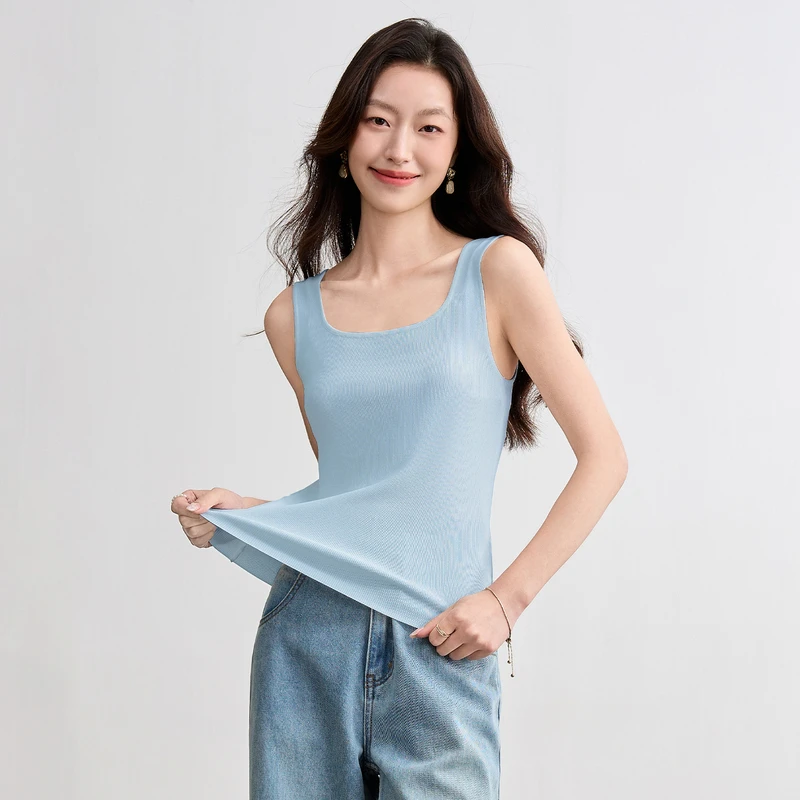 

SENTUBILA Basics Knit Tank Tops For Women 2025 Simple Basic Sleeveless U-neck Slim-fit Knitted Tops Woman Clothes W52IC2174