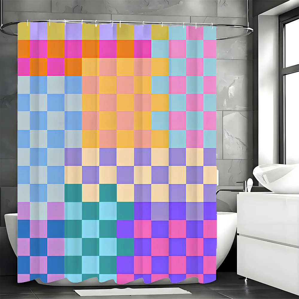 Simple colored check pattern Shower Curtain Washable Dirt-Resistant Shower Head waterproof Polyester Bath Curtain For Home Decor
