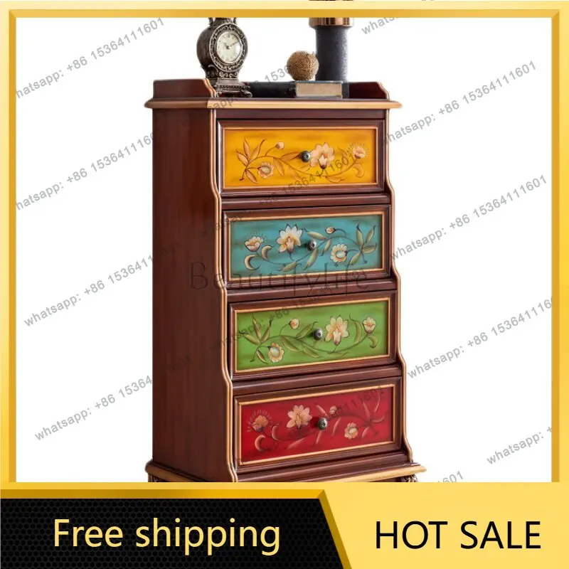 XX. American solid wood painted chest of drawers retro and old white chest of drawers
