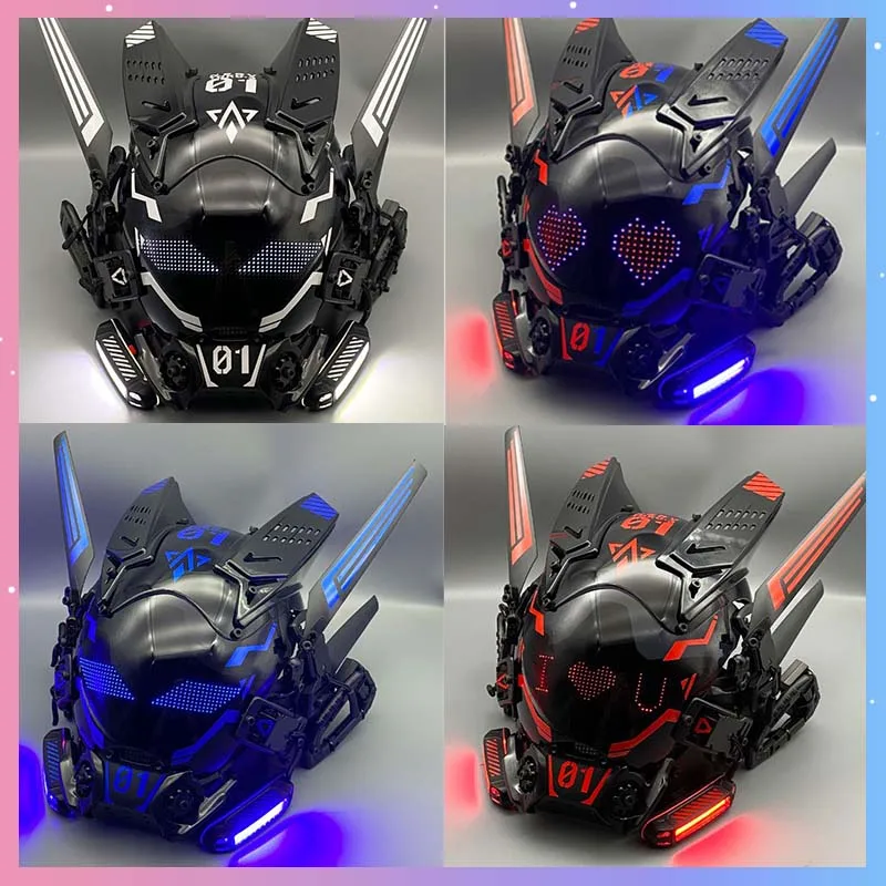 

Cyber Punk Mask With Rolling Subtitles Screen LED Light Cosplay Mech Soldier Mask Technology App Control Helmet Party Props Gift