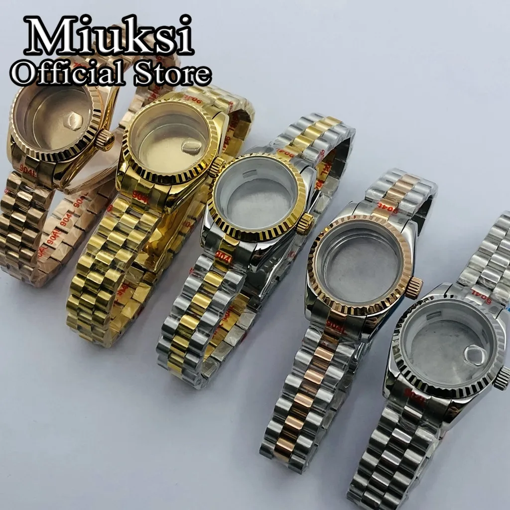 Miuksi 26mm silver gold watch case sapphire glass silver black green dial fit NH05 NH06 movement