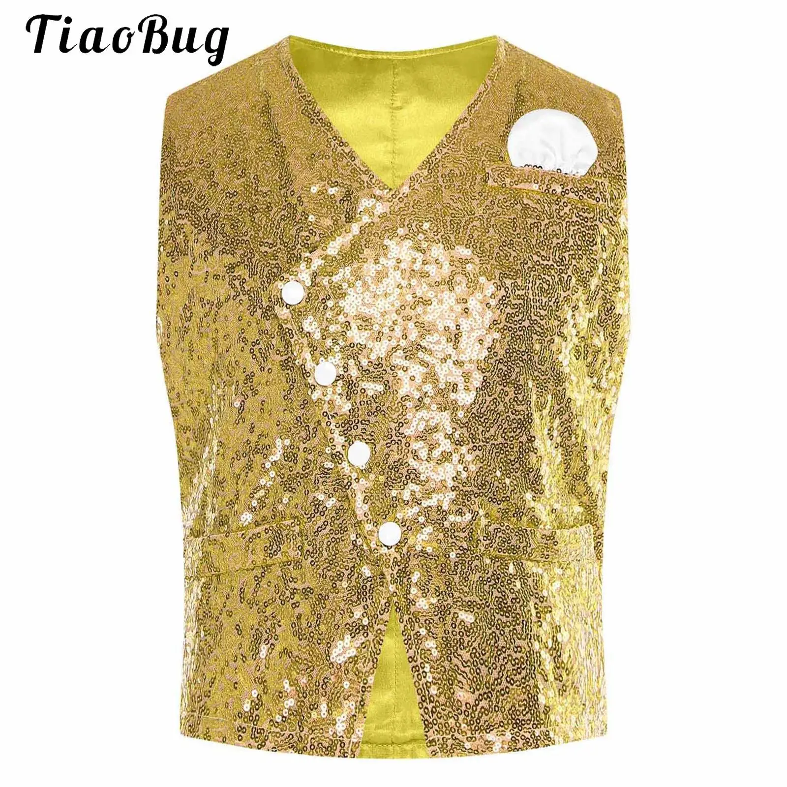 

Kids Girls Boys Shiny Sequins Vest Waistcoat Hip-hop Jazz Dance Performance Costume Vest Tank Top Wedding Birthday Party Jackets