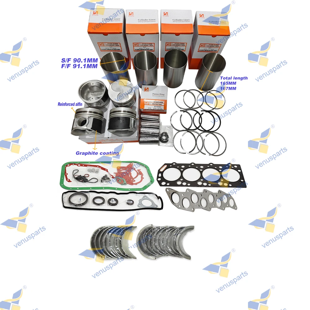 D4BB H100 Overhaul Rebuild Kit For Hyundai D4BA Piston Rings Cylinder Liner Full Gasket Set 23410-42701 Engine Repair Parts