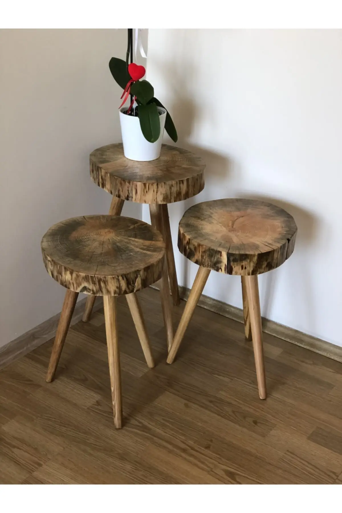 Braun 3'lü Runde Natürliche Holz Log Zigon Kaffee Tisch