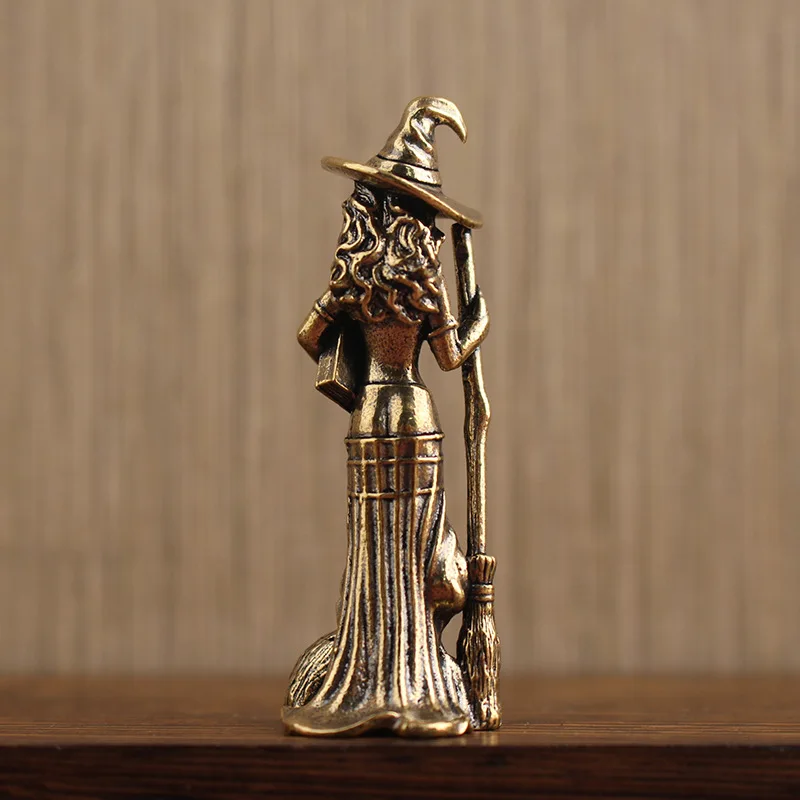 Vintage Witch Broom Brass Guardian Angel Statue Retro Home Decor Crafts For Living Room TV Cabinet Wine Bar Desktop Ornament view 4