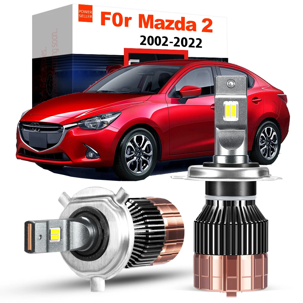 2 X 100W Car Front LED Headlight Hi/Lo Beam Canbus Head Light Bulb For Mazda 2 Demio (DY, DJ, DL) Hatchback 2002-2007 2014-2022