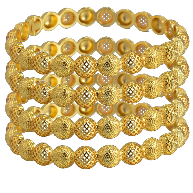 Luxury 24K Gold Color Bangles for Women Big Size Nigerian Bride Arabic Wedding Bracelets Jewelry Wholesale Party Gift