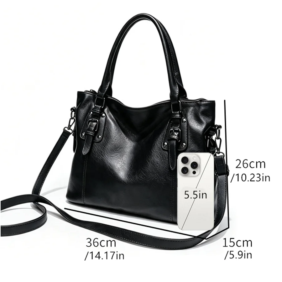 Large Black Women's Tote Bag, Practical Daily Crossbody Shopping Bag, Spacious Multifunctional Handbag for Work, Business
