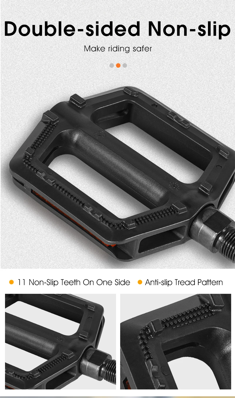 WEST BIKING MTB Fahrradpedale Rutschfeste Plattformpedale für Stadt- und Rennräder Fahrradzubehör Ultraleichte Breite Nylon-Reflektorpads – Detail 9