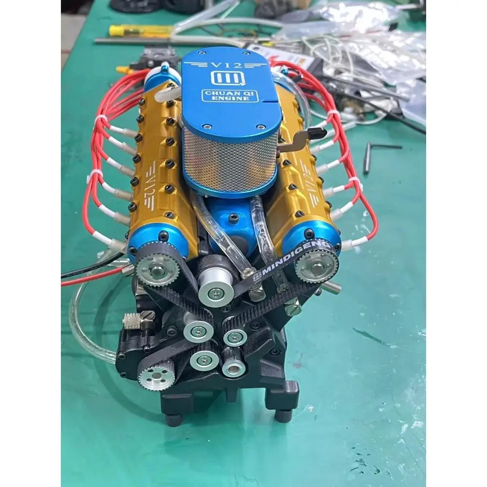 Modelo de motor de combustible V12, versión de doble distribuidor totalmente metálica, modelo de motor de alta potencia, juguete ornamental de mesa