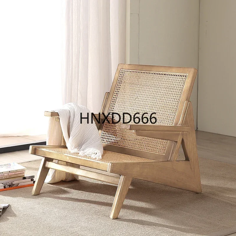 Solid Wood Rattan Armchairs Home Living Room Balcony Armchair Simple Single-Seat Sofa Chair