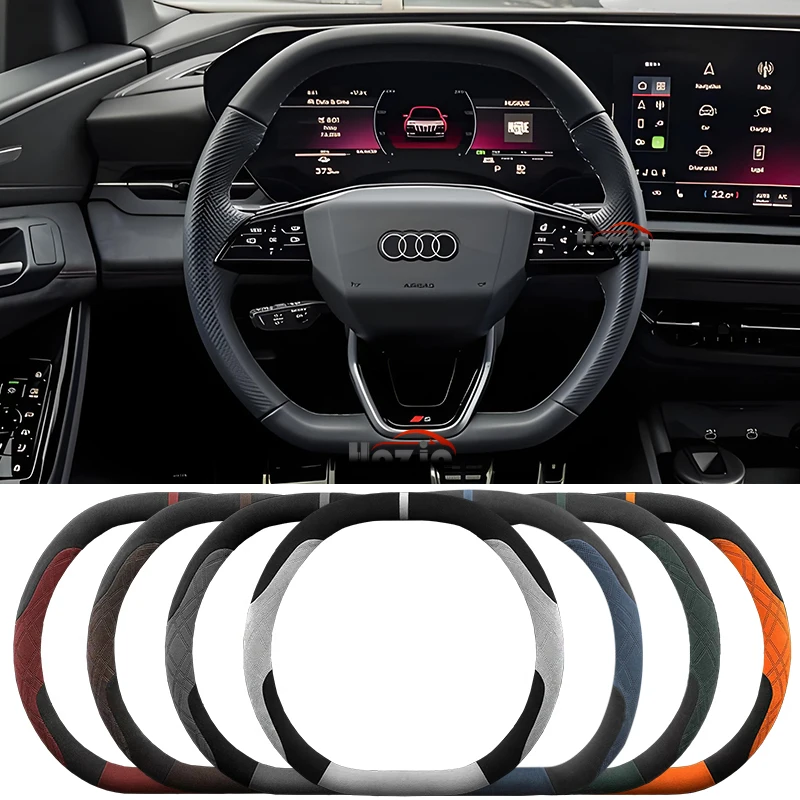 Suede Leather Car Steering Wheel Cover for Audi Q4 e-tron 2021 2022 2023 2024 2025 Non-slip Car-styling Auto Accessories