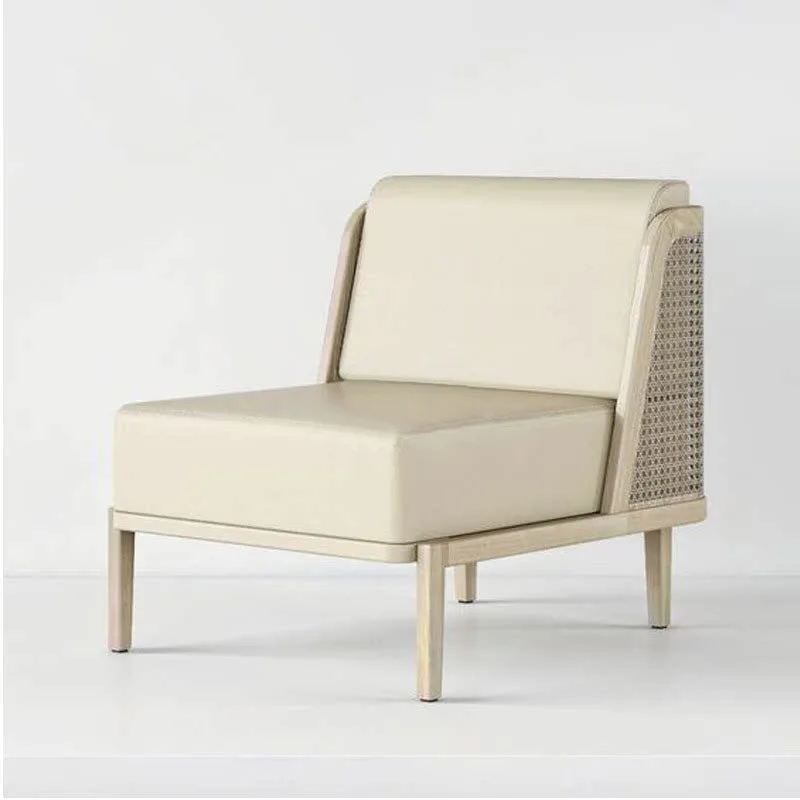 Nordic solid wood single sofa chair living room backrest casual rattan three-person sofa small apartment hotel restaurant sofa