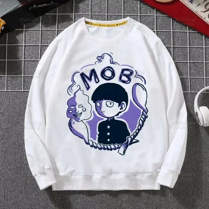 الغوغاء النفسي 100 Shigeo Kageyama موضة الرجال هوديس ربيع الخريف الرجال عادية الأبيض هوديس واحد أنيمي مانغا البلوز القمم