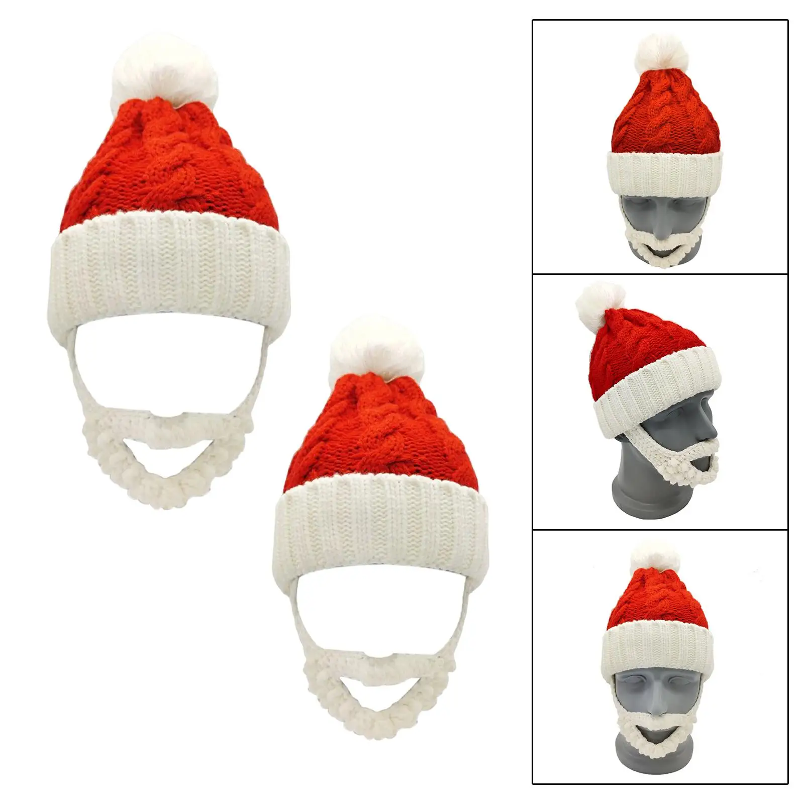 Christmas Knitted Beanie Santa Hat with Beard Photo Prop for Fancy Dress