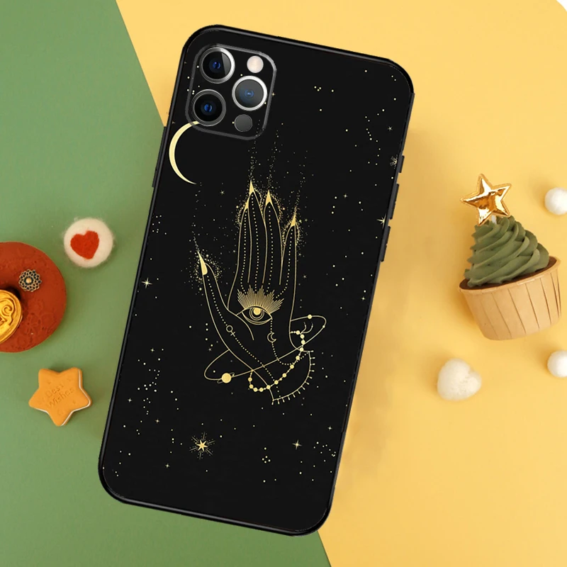 Fortune Telling Moon Stars Hands Art Cover For iPhone 16 15 14 13 12 11 Pro Max Plus Mini 7 8 X XS Max XR Phone Case