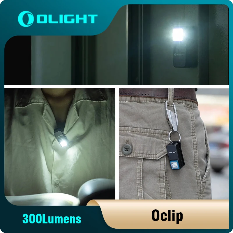 Olight Oclip led flashlight 300 lumens with white and red light, Type-C Charging