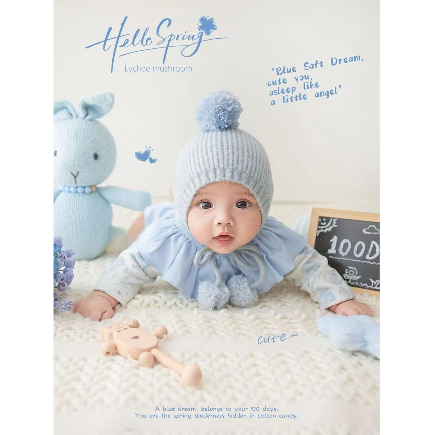 Newborn Photography Props Cute Handmade Knitted Bunny Doll Decor Outfit Pillow Florals Theme Set for Baby Studio Photoshoot