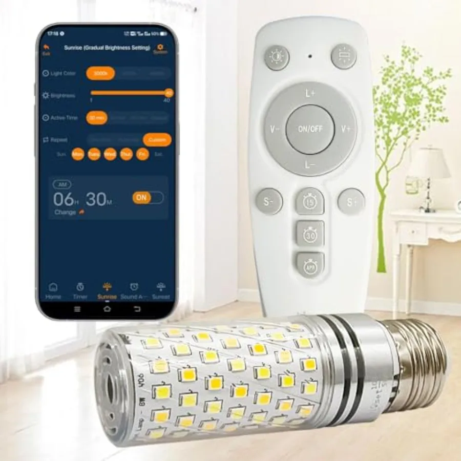 

Умная светодиодная лампа-будильник 2-в-1 с имитацией рассвета и заката и натуральными звуками для пробуждения и сна