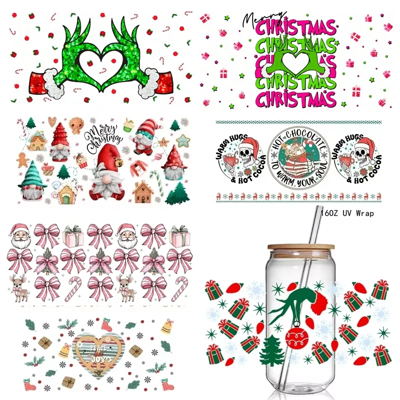 8+ New Ghome Christmas Theme  3D UV DTF Cup Wraps stickers Custom XMS  Monster UV Glass Wraps for 16oz Libbey Glass Cups