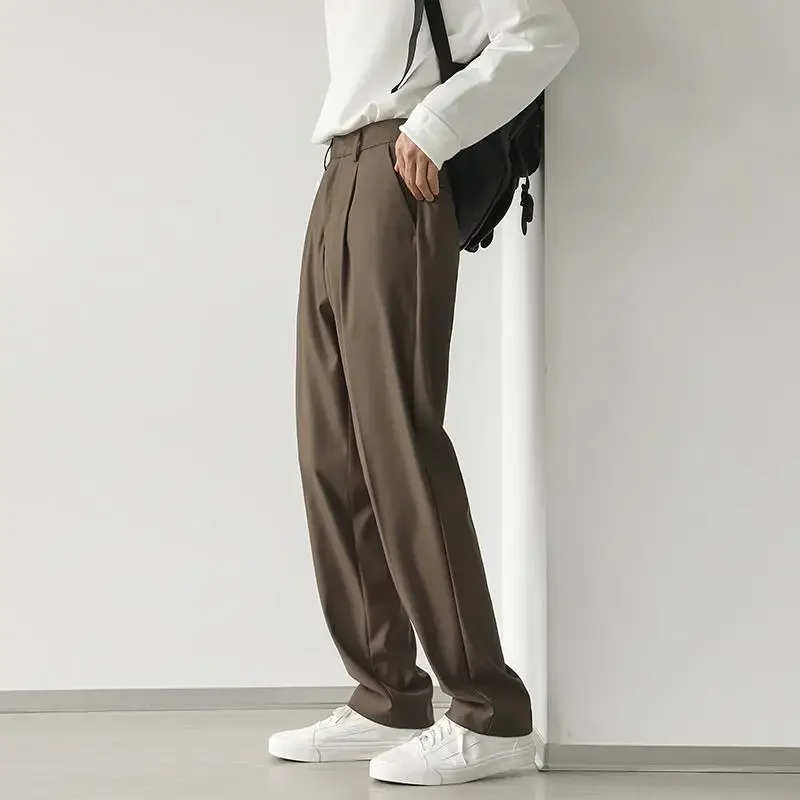 Tressed Trousers for Men Slim Fit Baggy Straight Man Suits Pants Dress Formal Spandex Vintage Stylish High Quality Slacks Cheap