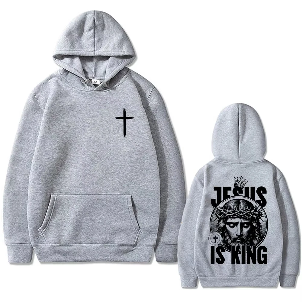 Sudaderas con capucha con estampado de Jesús cristiano es rey para hombre y mujer, moda de Hip Hop, sudadera Retro de gran tamaño, Jersey con capucha Unisex para hombre, gran oferta