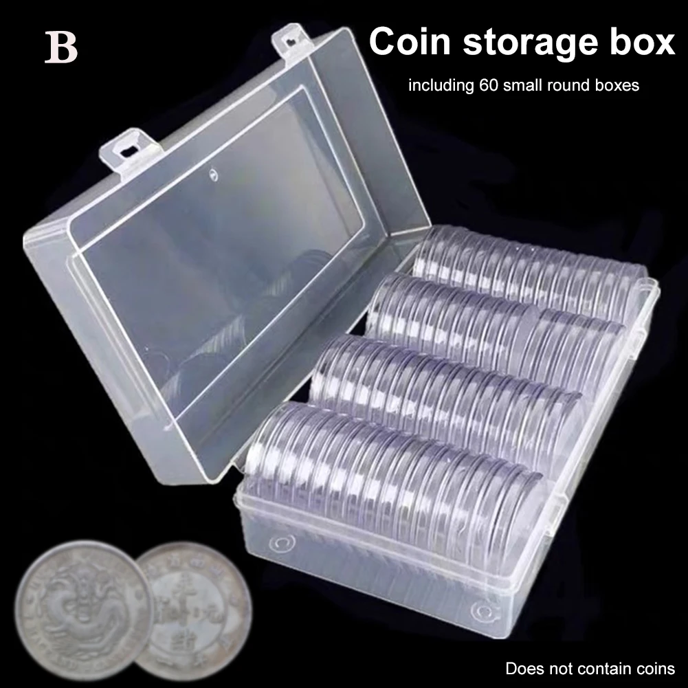 60 Coin Holder Coin Capsule Container 41mm Round Box Transparent Collectibles Coin Medals Storage Organizer Collection Supplies